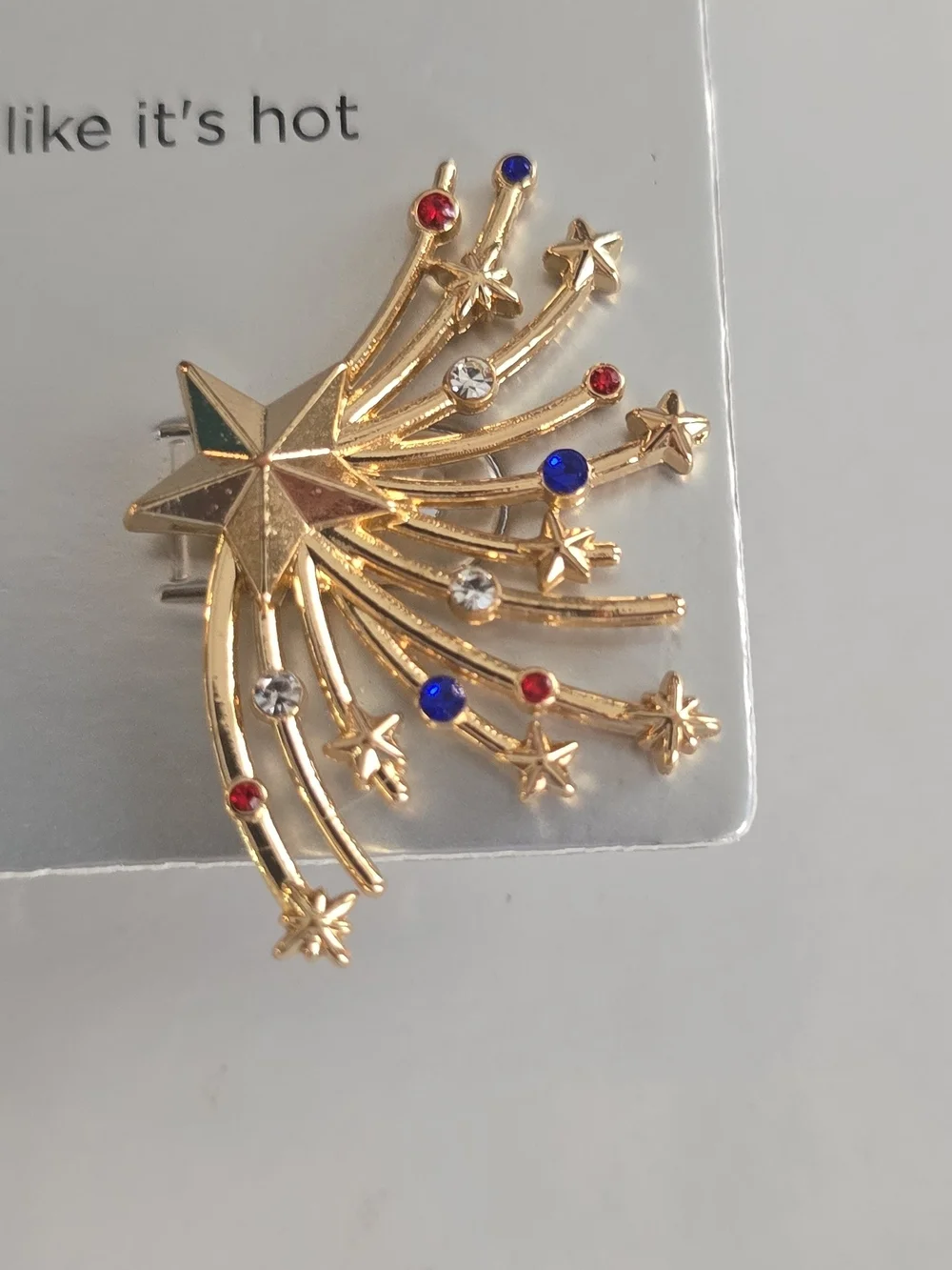 Firework Show Gold Starburst Earrings - Red & Blue Accents. Stub Backs. - Picture 2 of 3